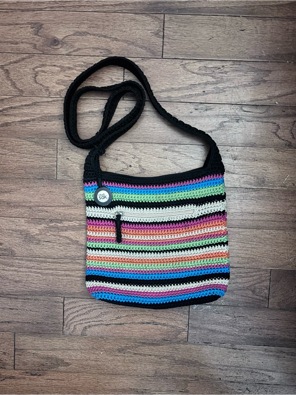 The Sak Multicolor Crochet Crossbody Bag with Black Trim